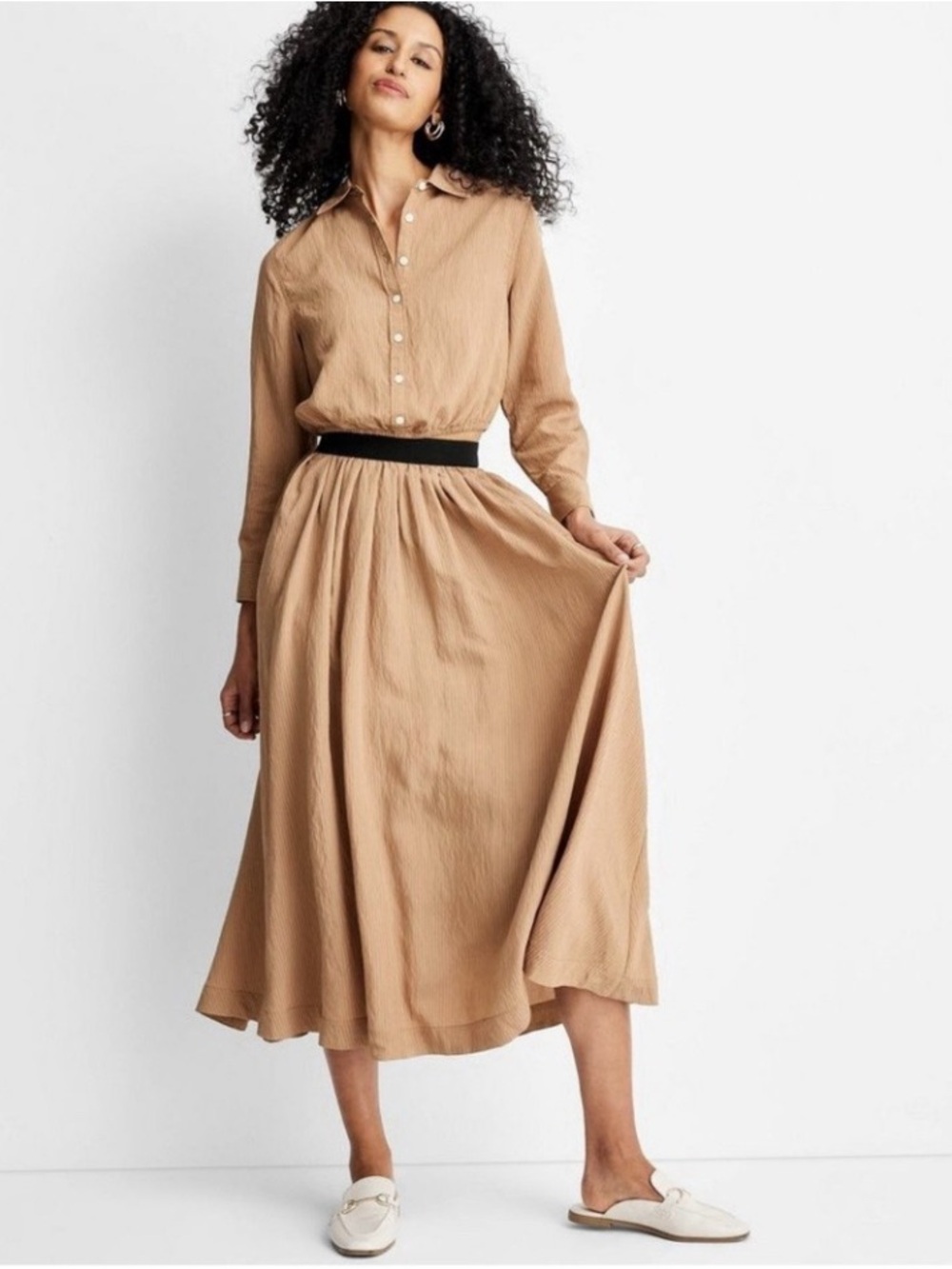 Future colective classic maxi skirt with black stripes in camel tan size L.